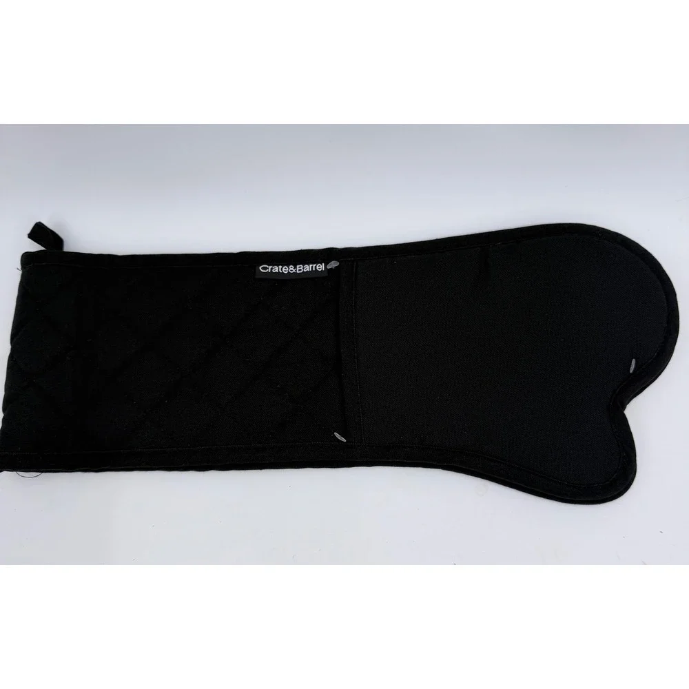 Crate & Barrel Double Oven Mitt Black Silicone Grip Quilted Cotton